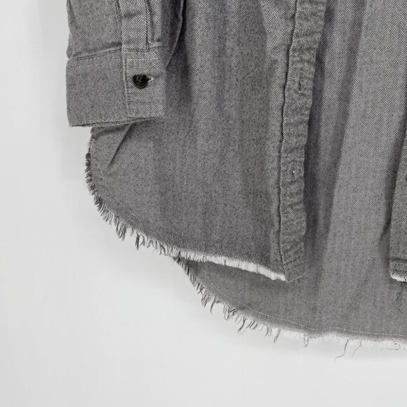 BDG Grey button down slit sides  fringe hem shirt - Picture 6 of 13